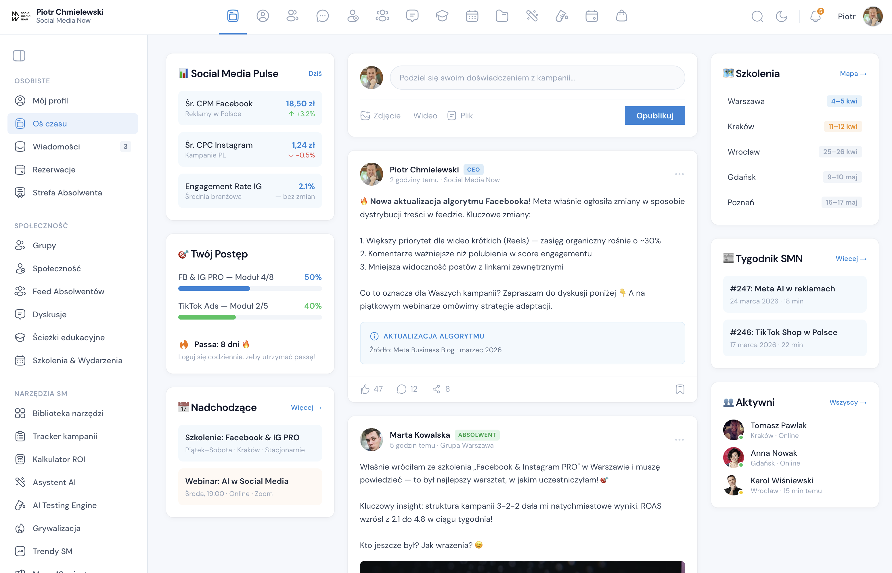 Podgląd dashboardu platformy